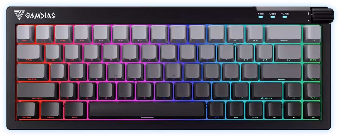HERMES E8 65% keyboard showing compact layout and arrow keys