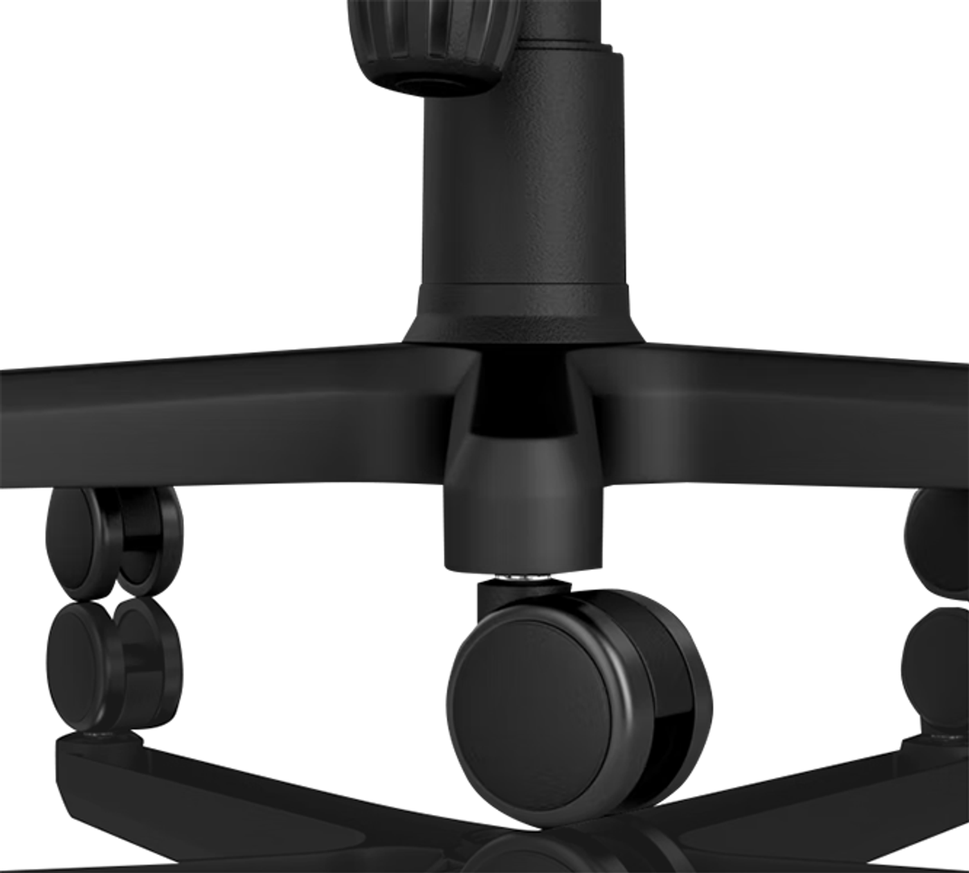 Robust aluminium base and casters supporting the Noblechairs HERO gaming chair