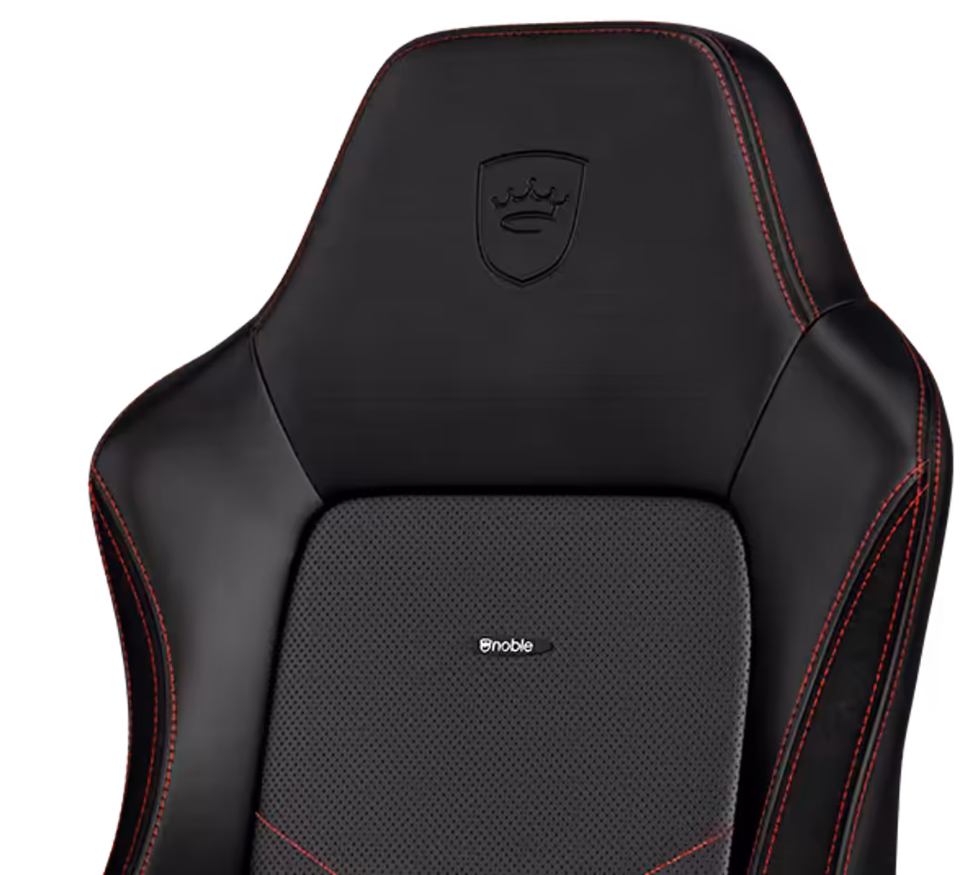 Close up of elegant diamond-pattern stitching and noblechairs branding on the backrest