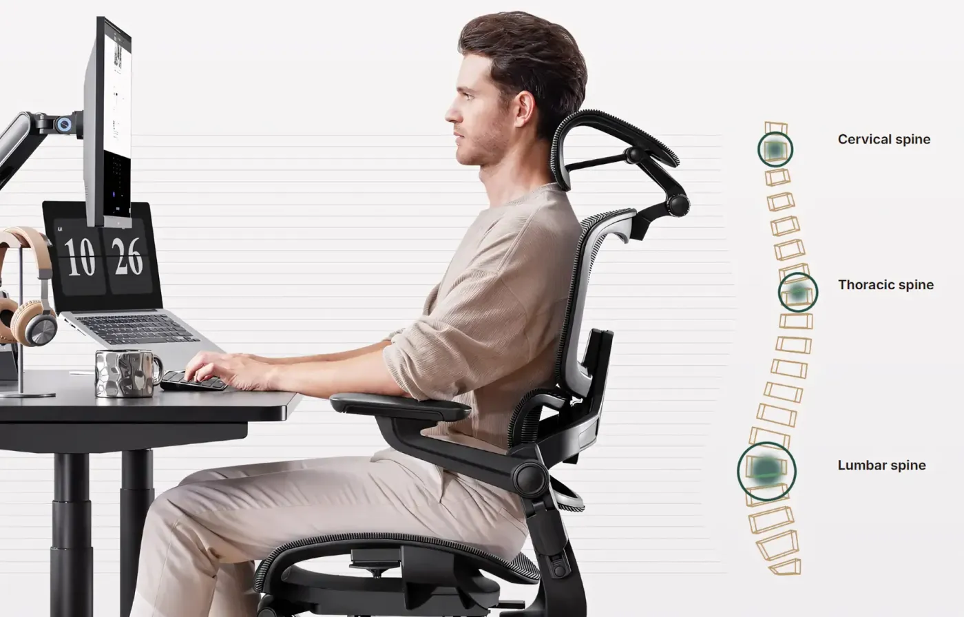 Video demonstration of the chair's adjustable lumbar support and backrest height controls