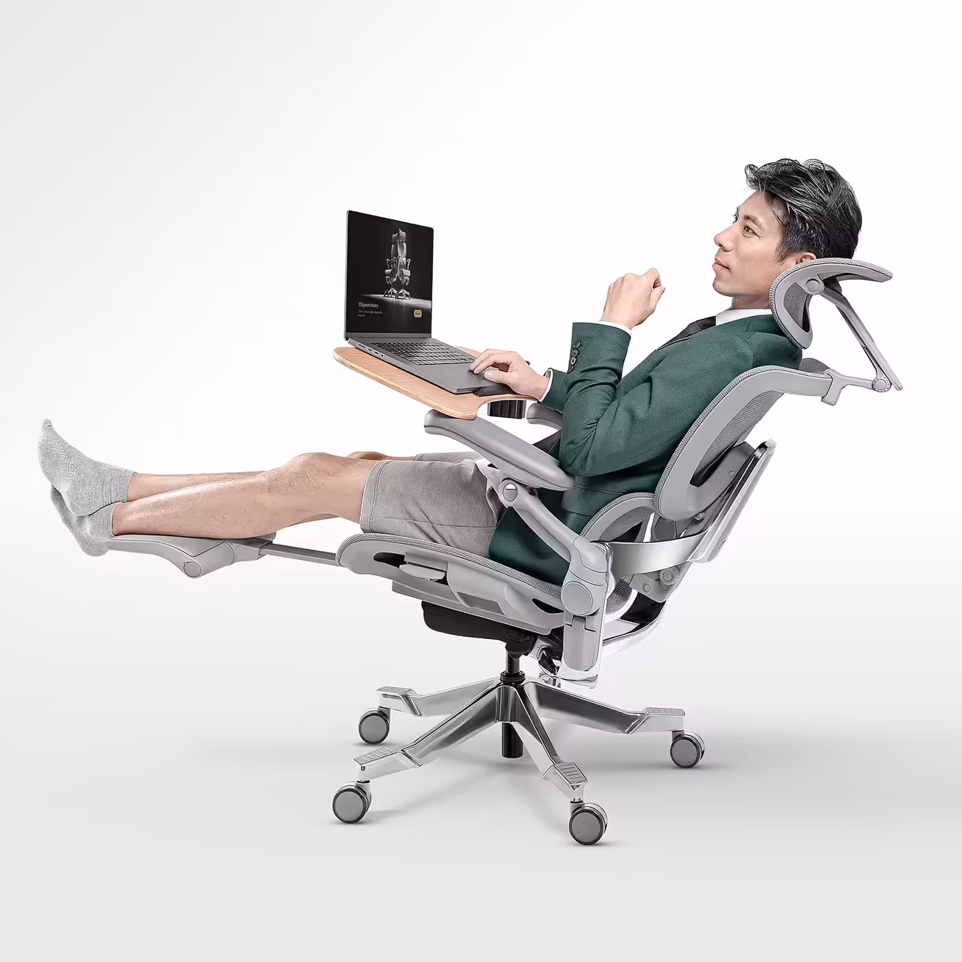 Space-saving grey footrest featuring simple one-screw installation for office chairs