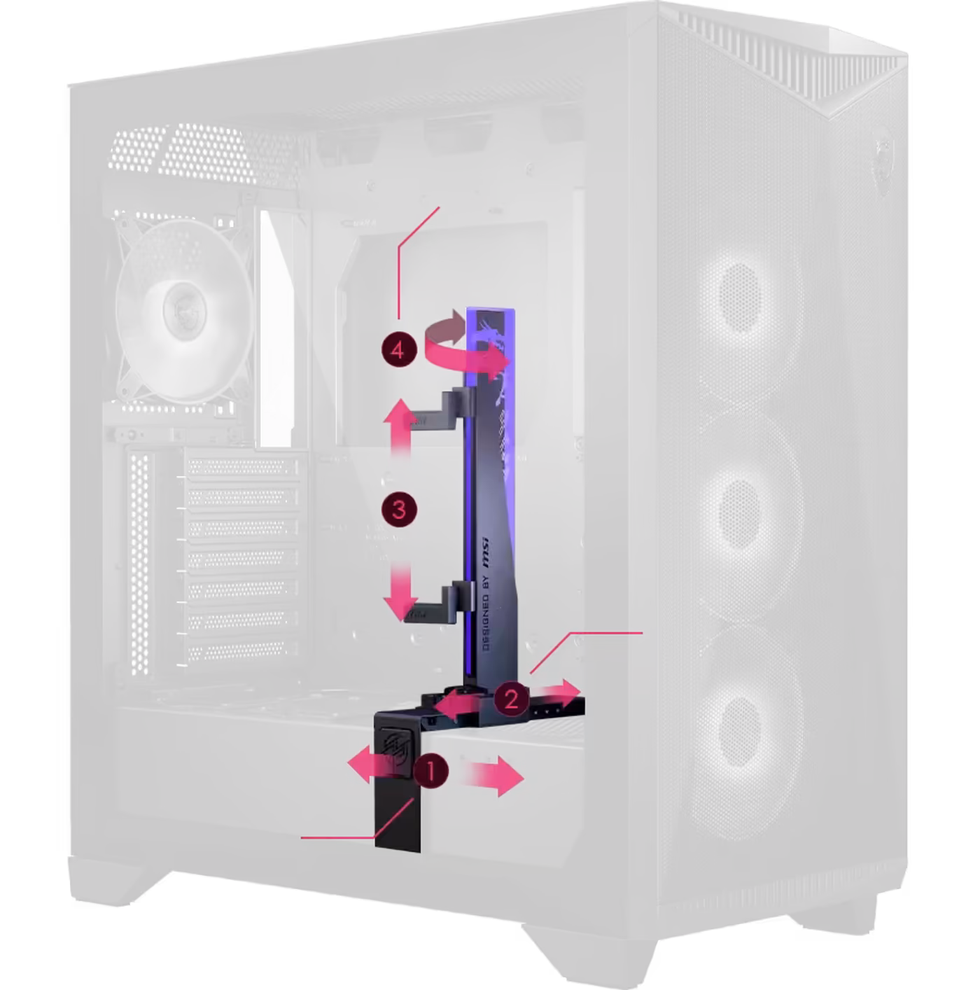 Omnidirectional graphics card stand featuring versatile brackets and height adjustment