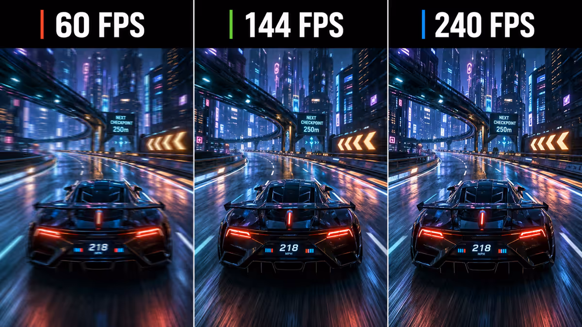 FPS comparison: 60 vs 144 vs 240