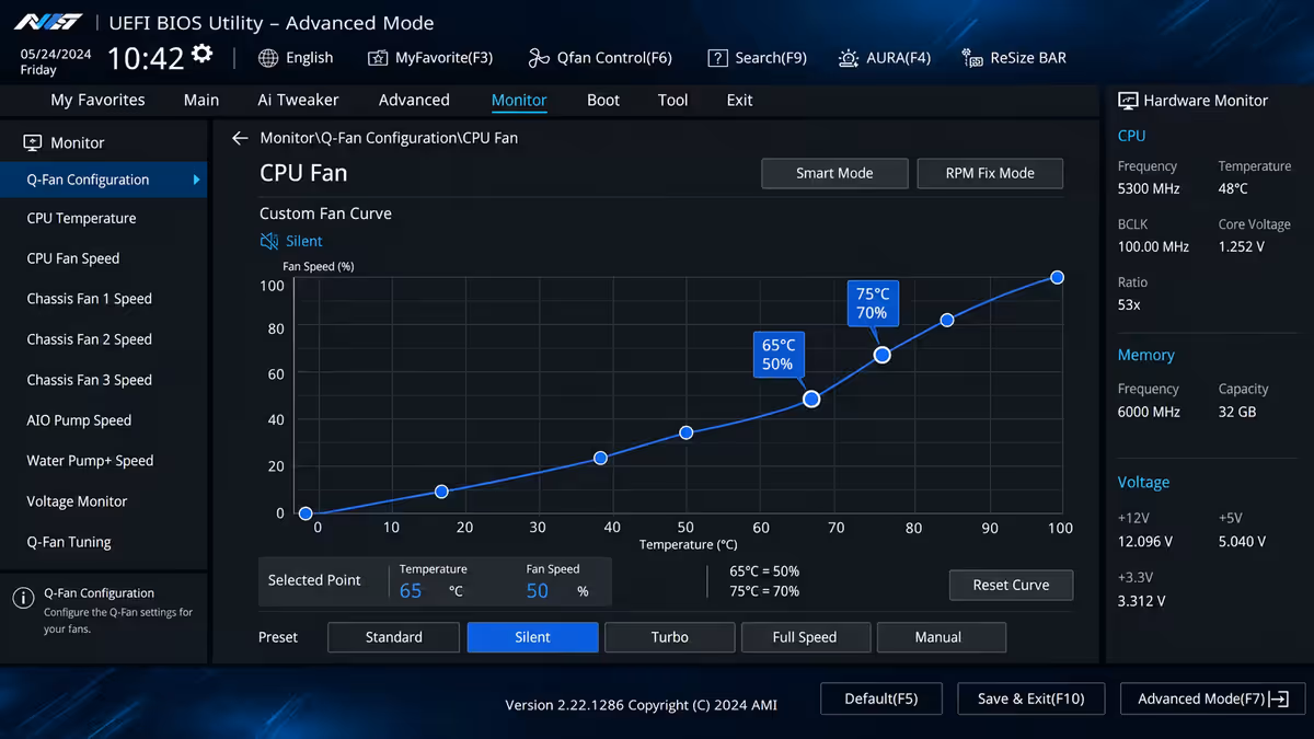 BIOS silent fan curve screenshot