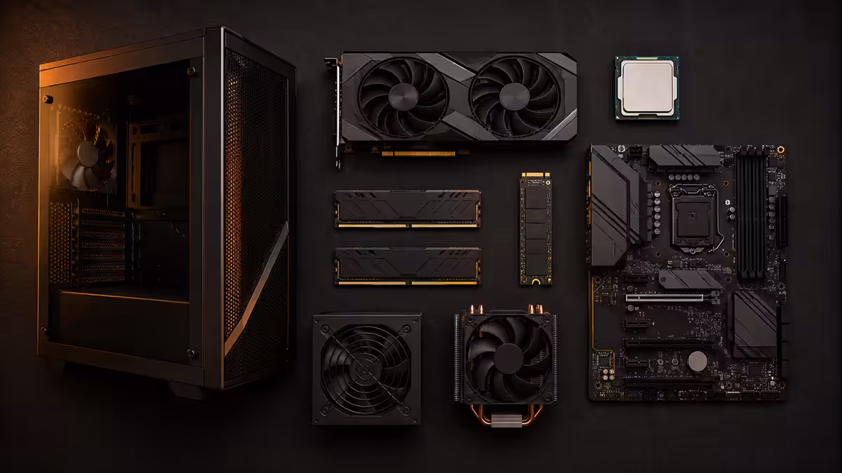 The eight core PC components laid out