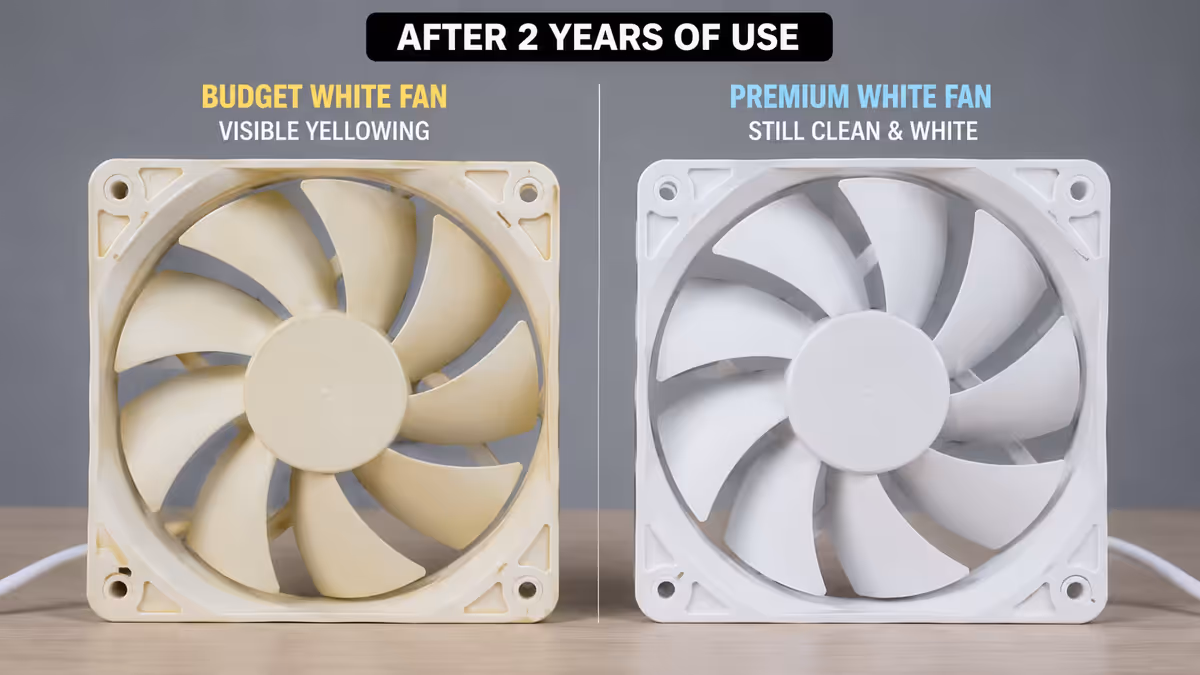 Yellowing comparison — 2-year-old budget vs premium white components