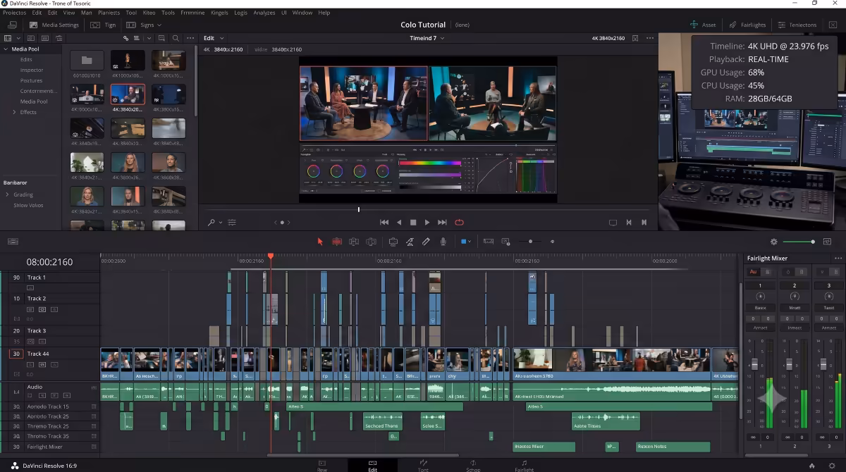 DaVinci Resolve 4K timeline on workstation