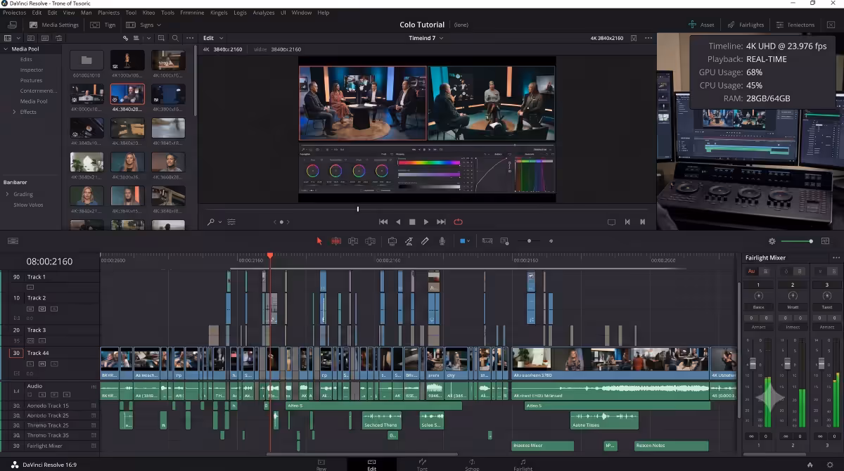 DaVinci Resolve 4K timeline on workstation