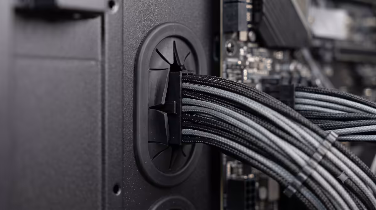Grommet close-up with 24-pin cable