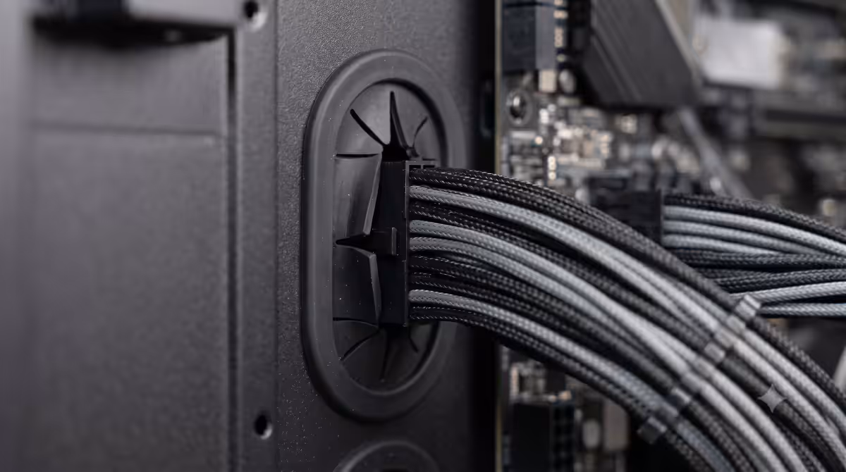 Grommet close-up with 24-pin cable
