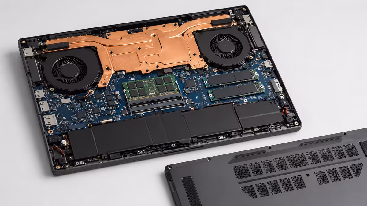 Laptop internals — vapour chamber and dual fans