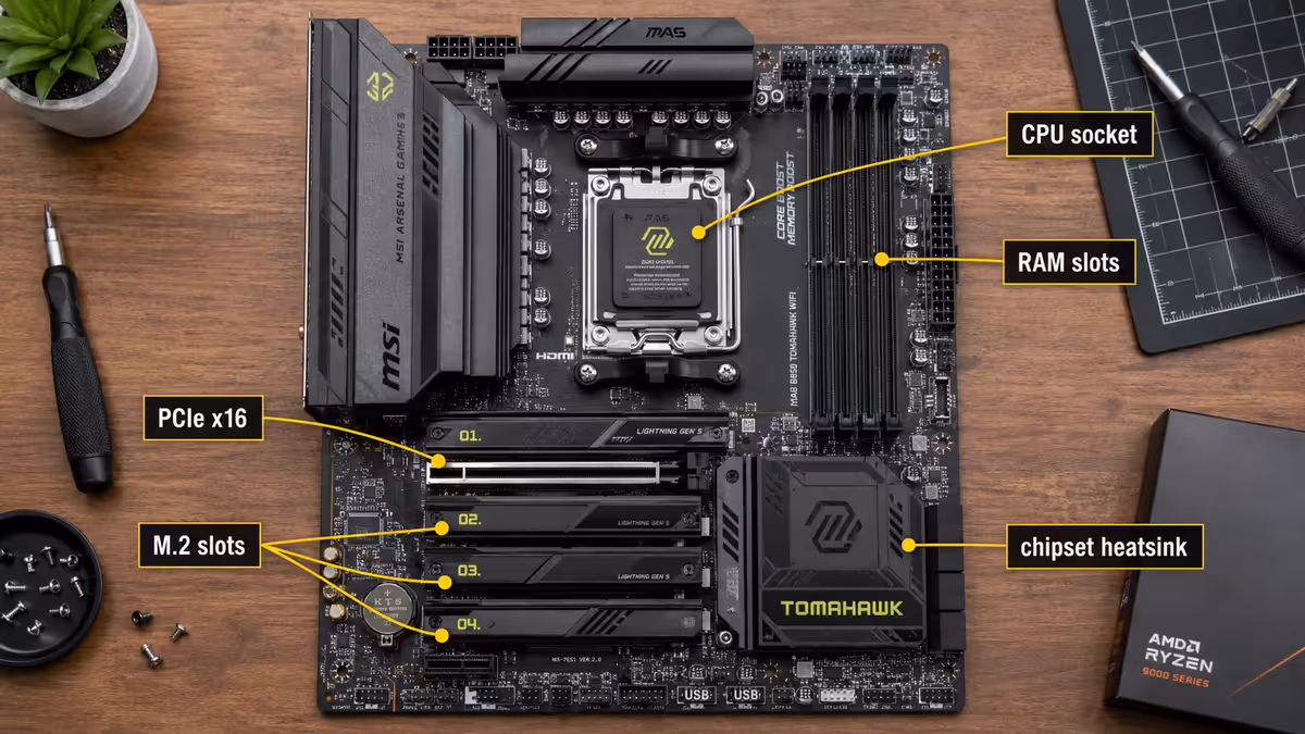 B850 motherboard top-down