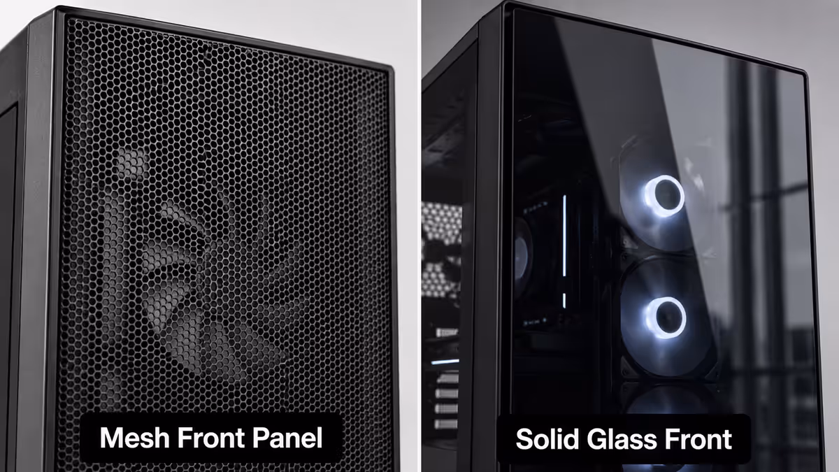 Mesh front panel close-up vs solid glass front
