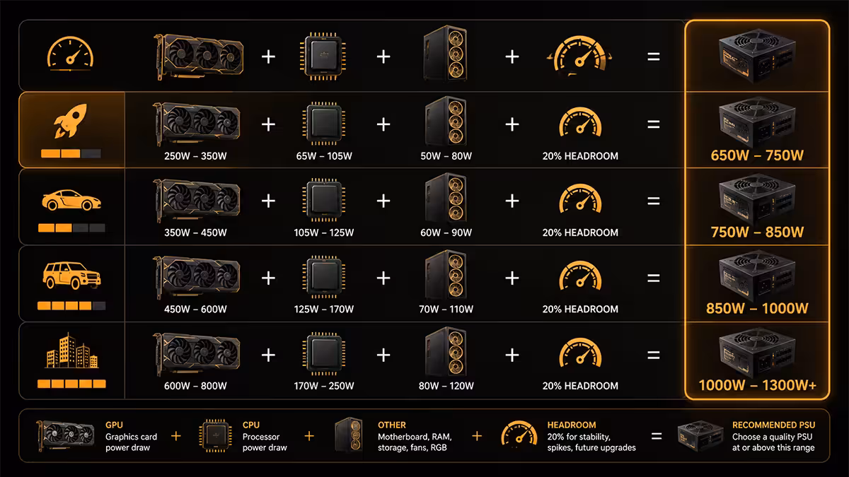 PSU wattage sizing diagram