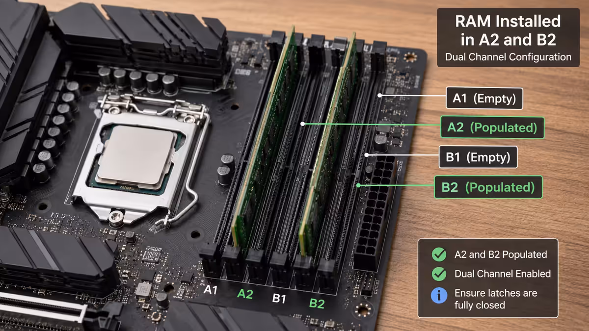 RAM installed in motherboard