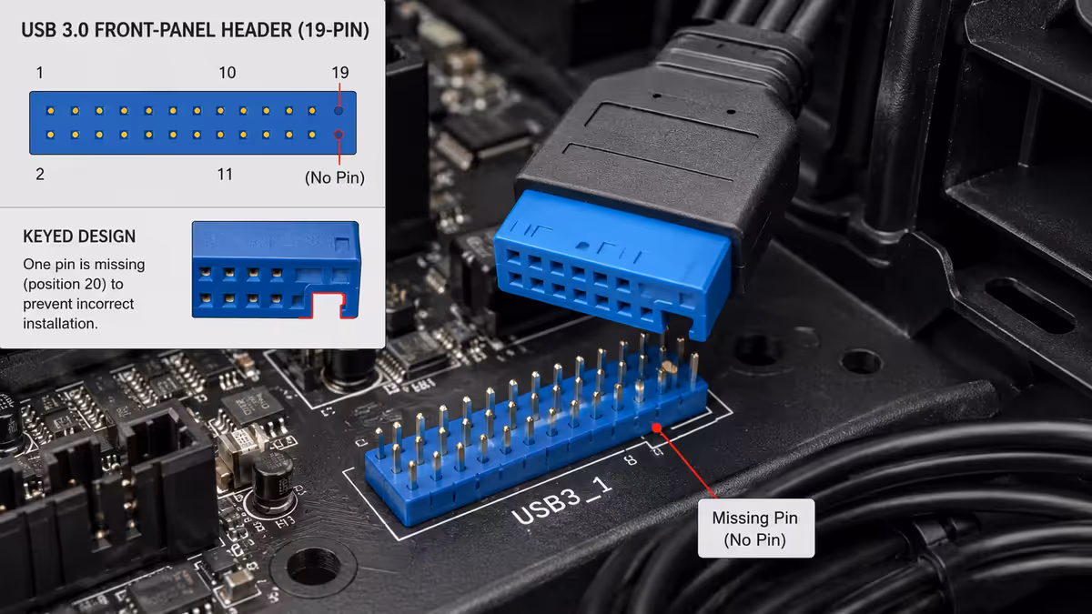 USB 3.0 header keyed connector