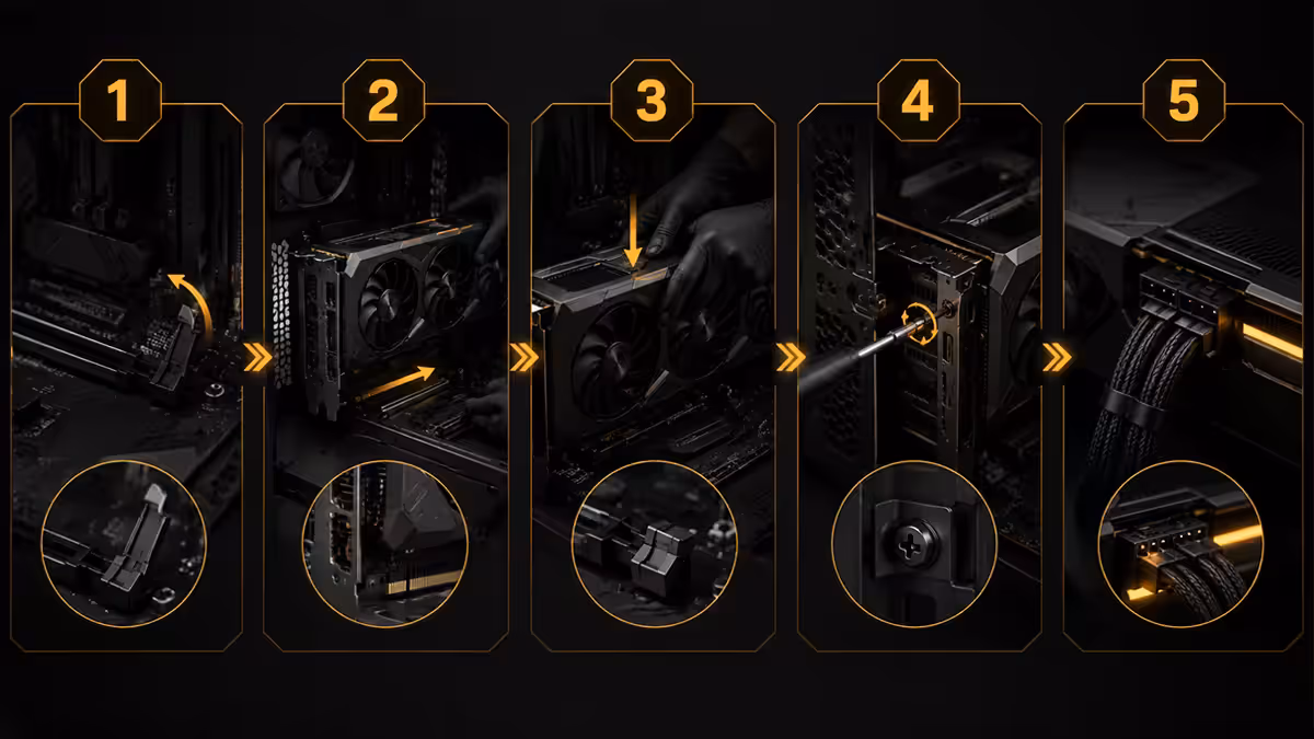 Five-step GPU install diagram