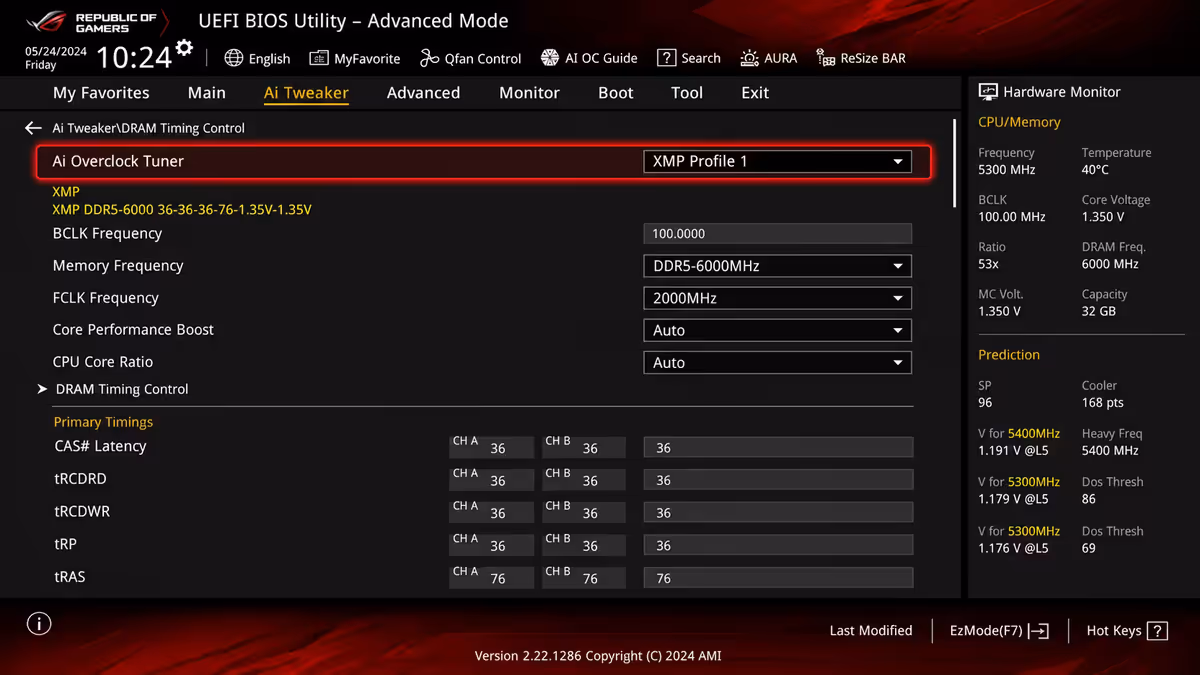 BIOS XMP/EXPO enable screenshot