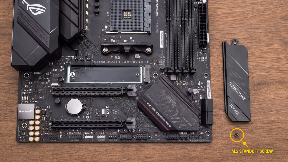M.2 heatsink and standoff screw removed