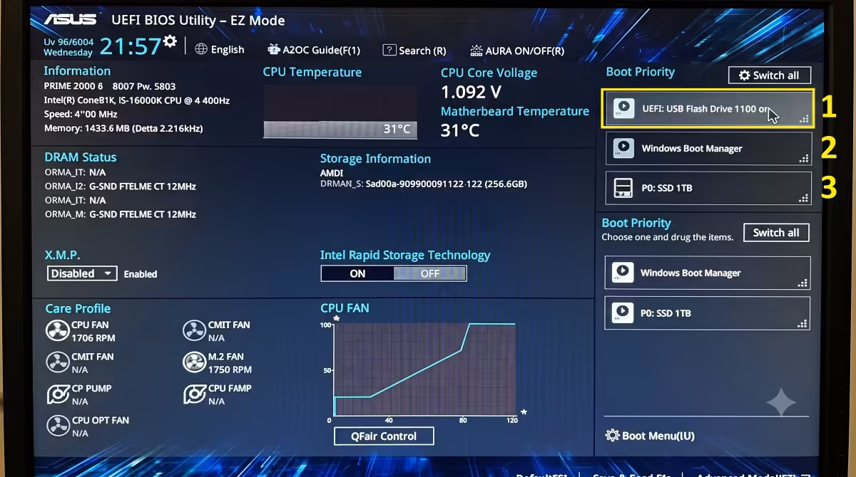 ASUS BIOS boot priority screen