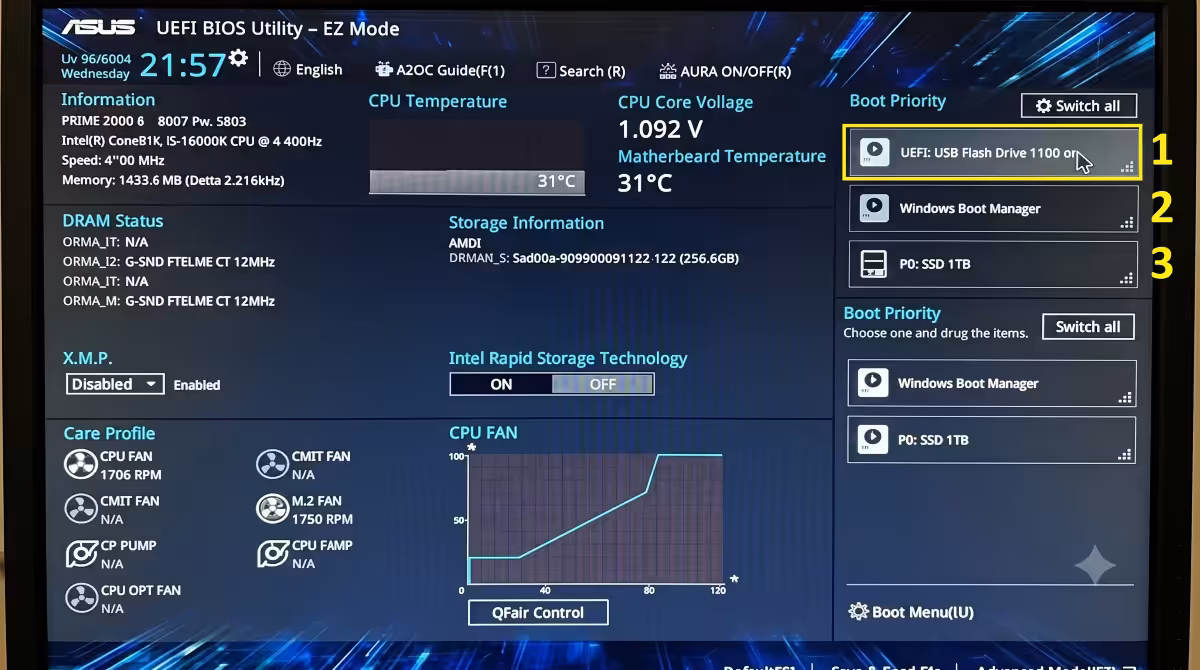 ASUS BIOS boot priority screen
