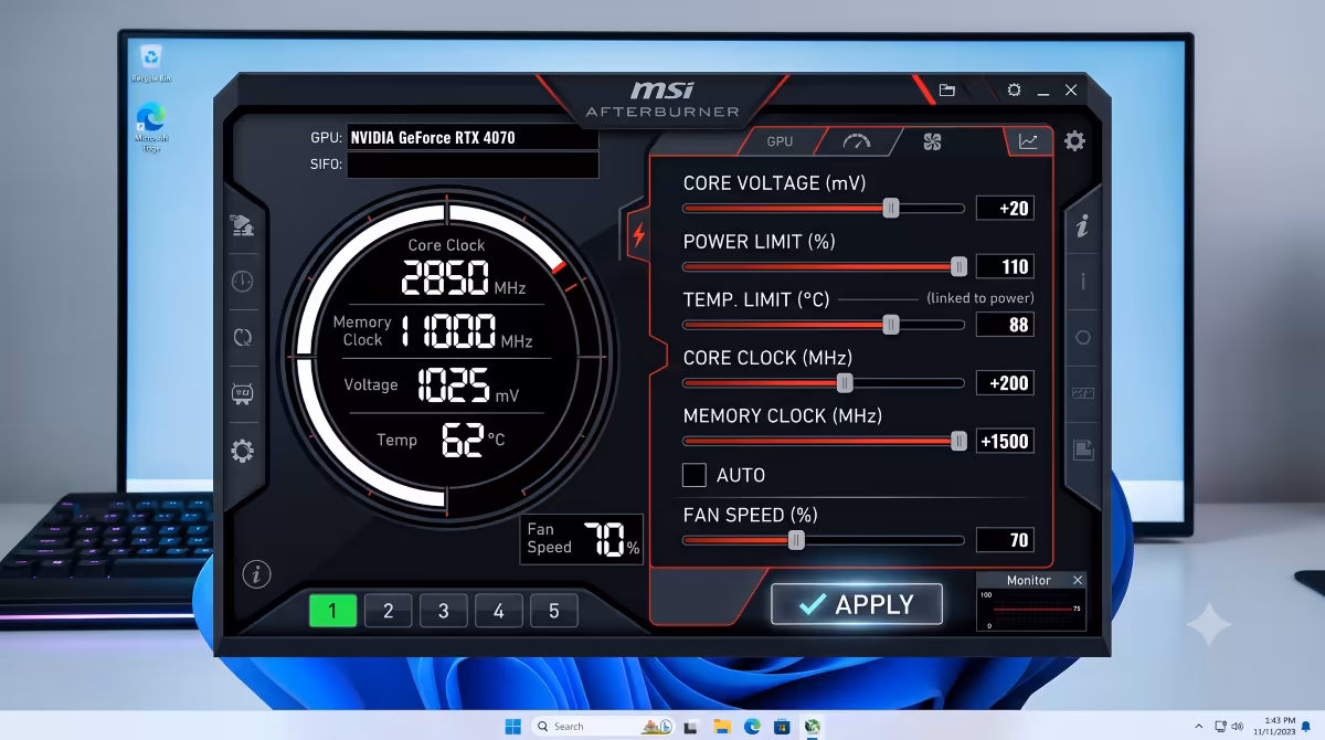 MSI Afterburner main interface
