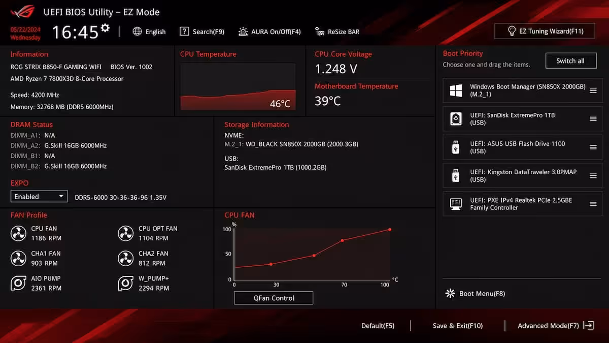 ASUS UEFI EZ Mode dashboard.