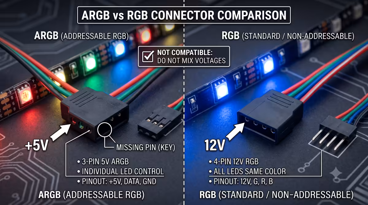 ARGB vs RGB connector close-up