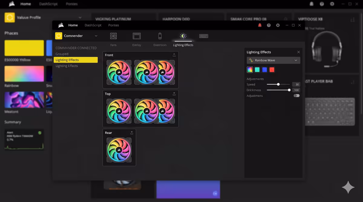 Corsair iCUE interface with grouped zones