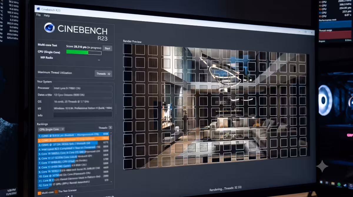 Cinebench R23 multi-core run in progress