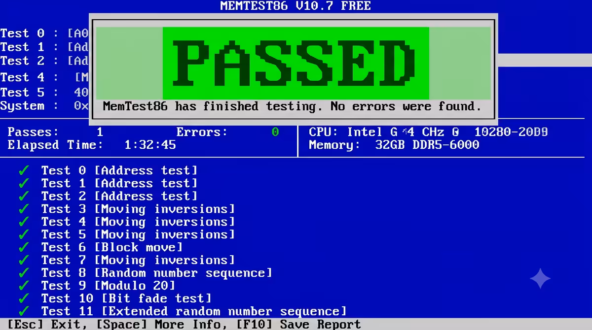 MemTest86 completion screen