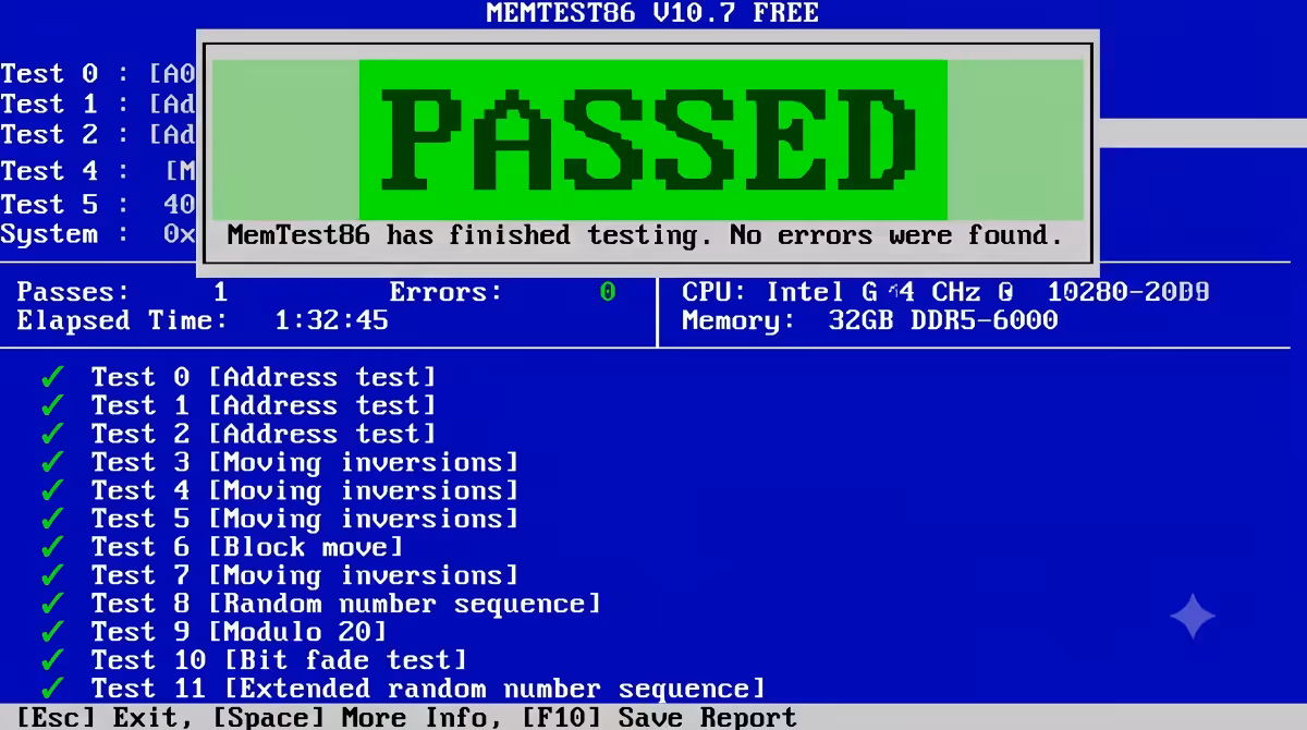 MemTest86 completion screen