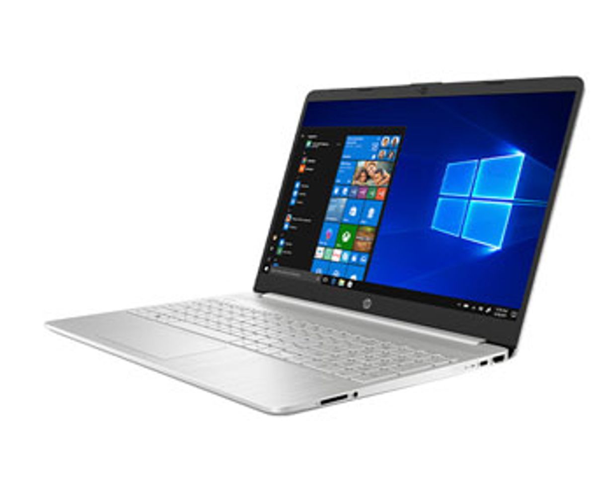 Side profile of HP 15s laptop showing various ports and connectivity configurations
