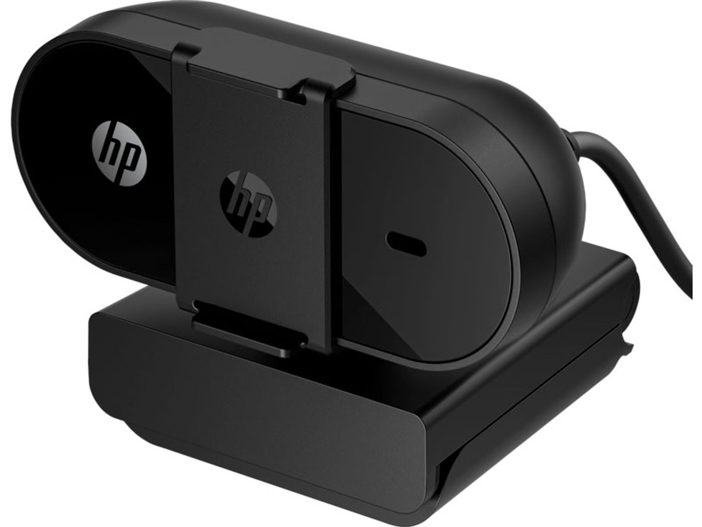 HP 320 FHD Webcam clipped to the top of a monitor and angled towards the user