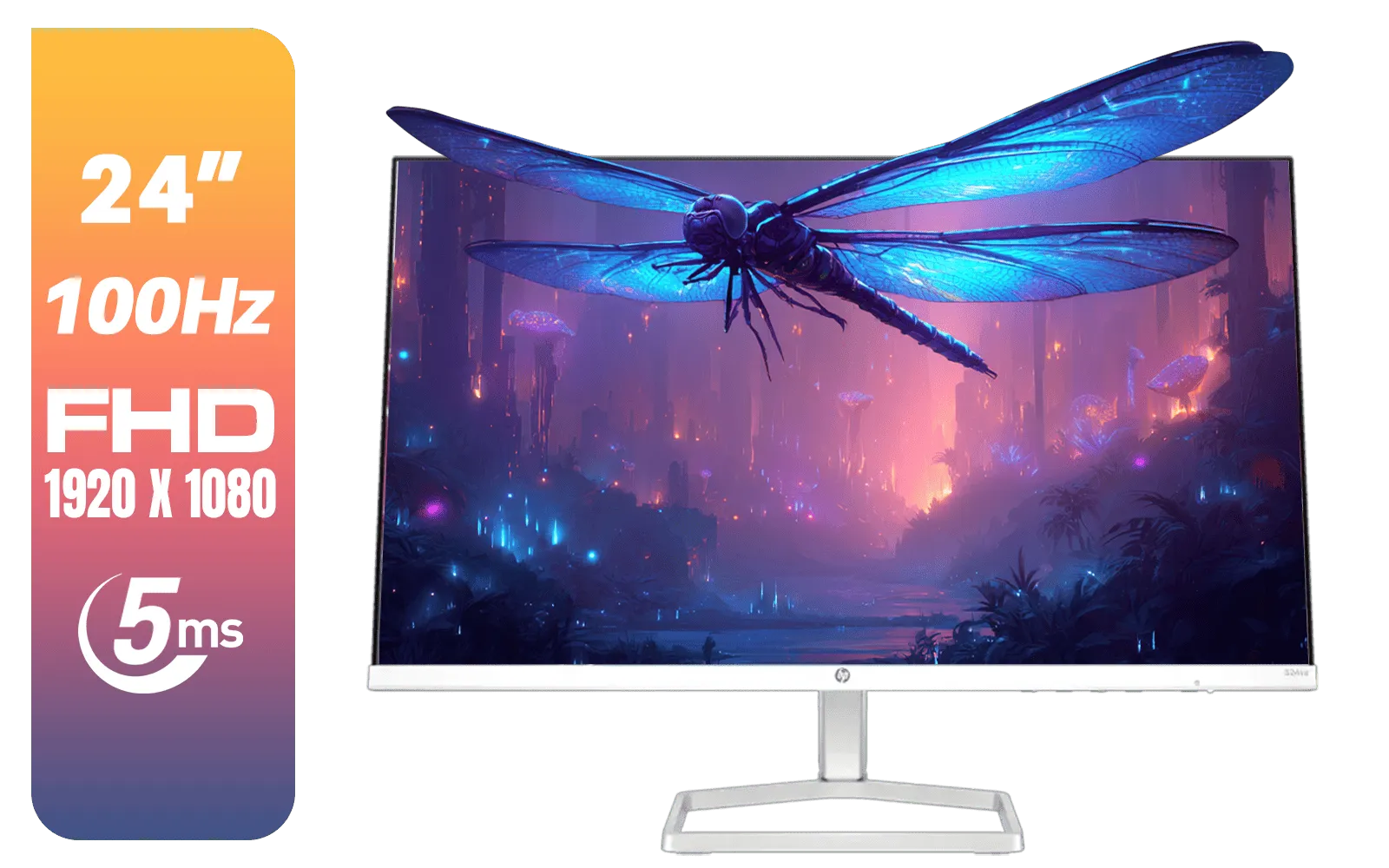 HP 524SA G5 FHD Gaming Monitor - White/Silver / 24" FHD (1920 x 1080) / IPS Panel / 1x HDMI 1.4, 1x VGA / Eye Ease with Eyesafe Certification / 94C36AS