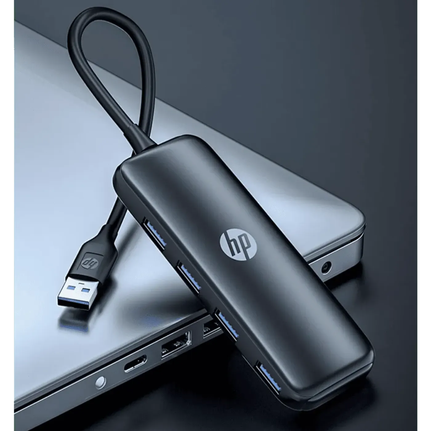 HP DHC-CT110 portable USB adapter shown with a range of connected devices