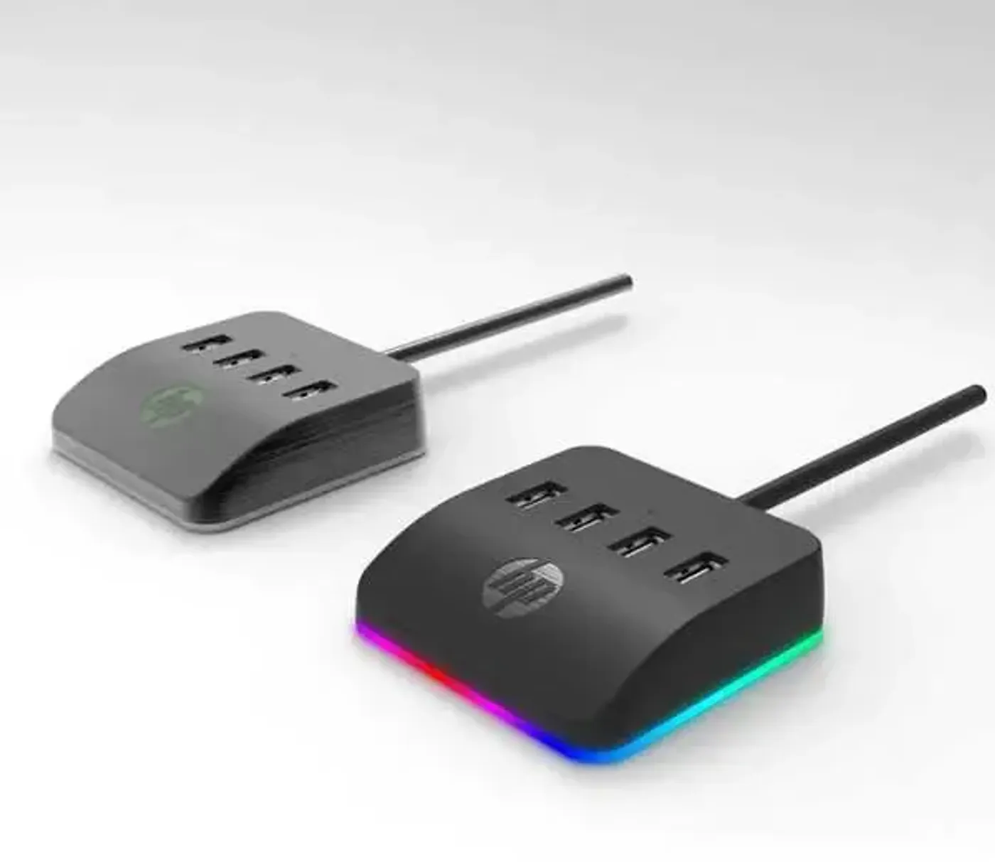 HP DHC-CT120 four-port USB 3.0 hub shown in black from above