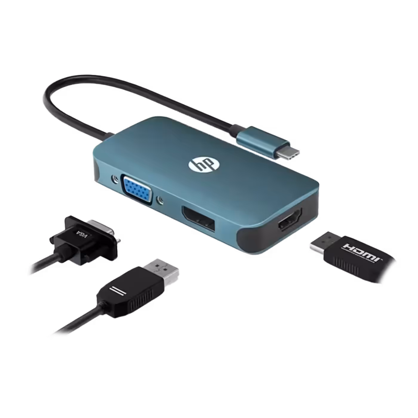 Close-up of the durable aluminum HP DHC CT200 USB-C adapter