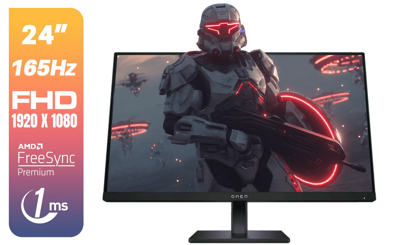 HP OMEN 24 FHD 165Hz Gaming Monitor - Black / 24" FHD (1920 x 1080) Anti-glare Display / AMD FreeSync Premium / Pivot Rotation and Height Adjustable / 780D9AS