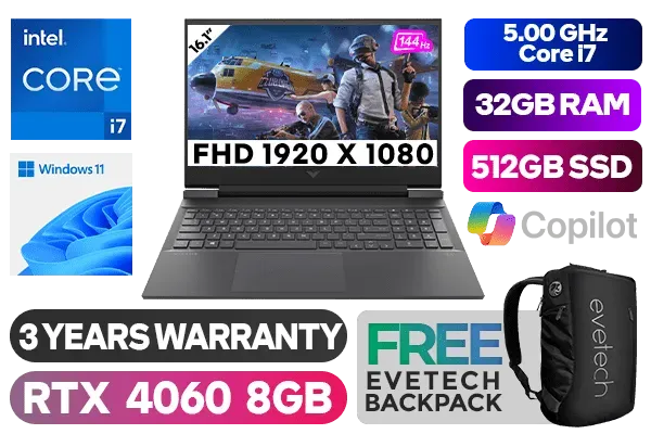 HP Victus Intel® Core™ i7 RTX 4060 Gaming Laptop 7Z8T7EA With 32GB RAM - image 1 HP Victus Intel® Core™ i7 RTX 4060 Gaming Laptop 7Z8T7EA With 32GB RAM - image 1