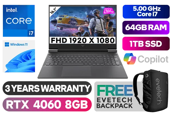 HP Victus Intel® Core™ i7 RTX 4060 Gaming Laptop - 64GB RAM & 1TB