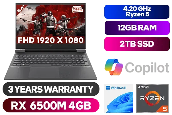 HP Victus Ryzen 5 RX 6500M Gaming Laptop 7B1H2EA With 12GB RAM & 2TB SSD - image 1 HP Victus Ryzen 5 RX 6500M Gaming Laptop 7B1H2EA With 12GB RAM & 2TB SSD - image 1