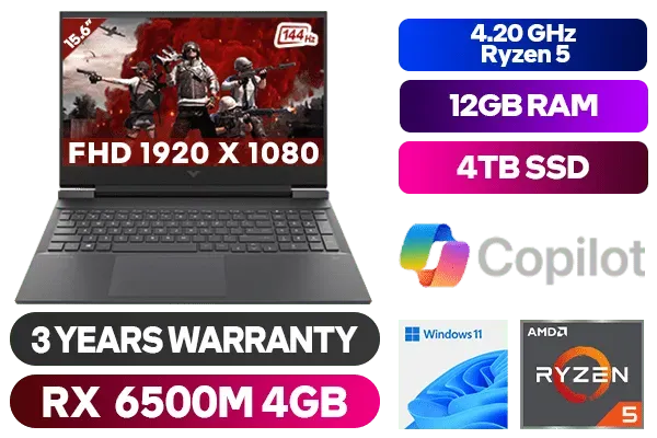 HP Victus Ryzen 5 RX 6500M Gaming Laptop 7B1H2EA With 12GB RAM and 4TB SSD - image 1 HP Victus Ryzen 5 RX 6500M Gaming Laptop 7B1H2EA With 12GB RAM and 4TB SSD - image 1