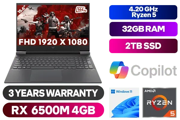 HP Victus Ryzen 5 RX 6500M Gaming Laptop 7B1H2EA With 32GB RAM & 2TB SSD - image 1 HP Victus Ryzen 5 RX 6500M Gaming Laptop 7B1H2EA With 32GB RAM & 2TB SSD - image 1