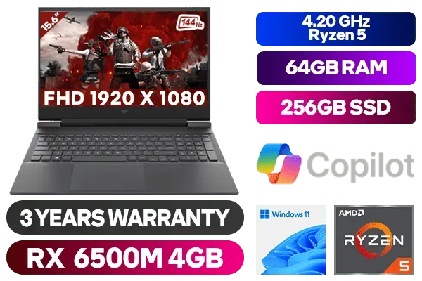 HP Victus Ryzen 5 RX 6500M Gaming Laptop 7B1H2EA With 64GB RAM - image 1 HP Victus Ryzen 5 RX 6500M Gaming Laptop 7B1H2EA With 64GB RAM - image 1