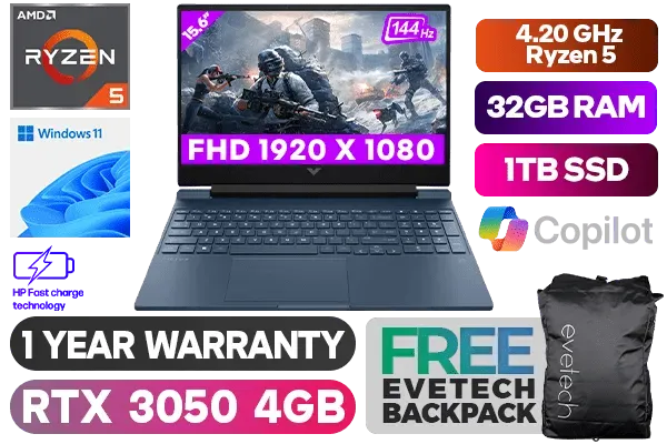 HP Victus Ryzen 5 RTX 3050 Gaming Laptop - 32GB RAM & 1TB SSD