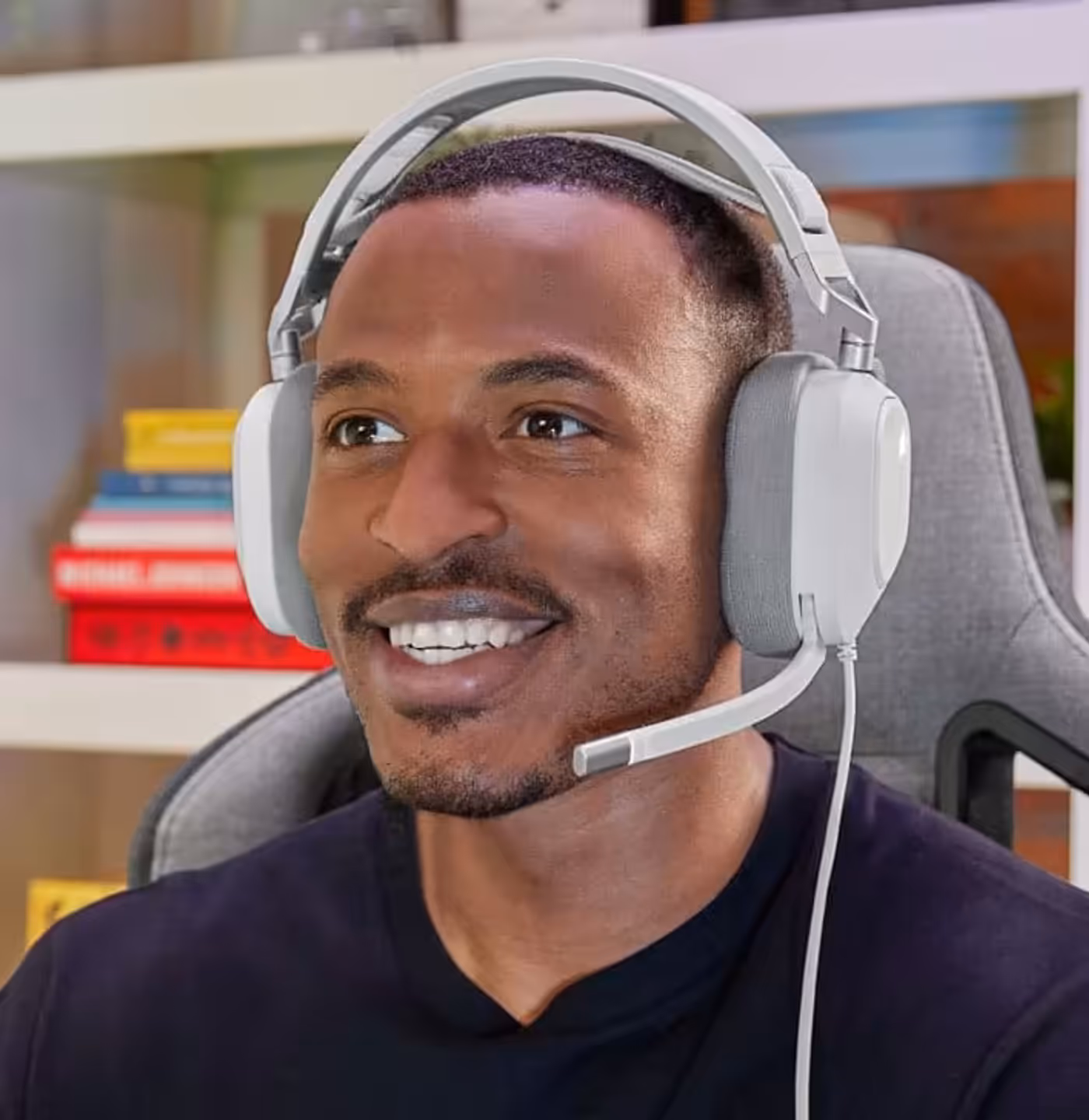 HS80 RGB USB headset showing breathable memory foam ear pads