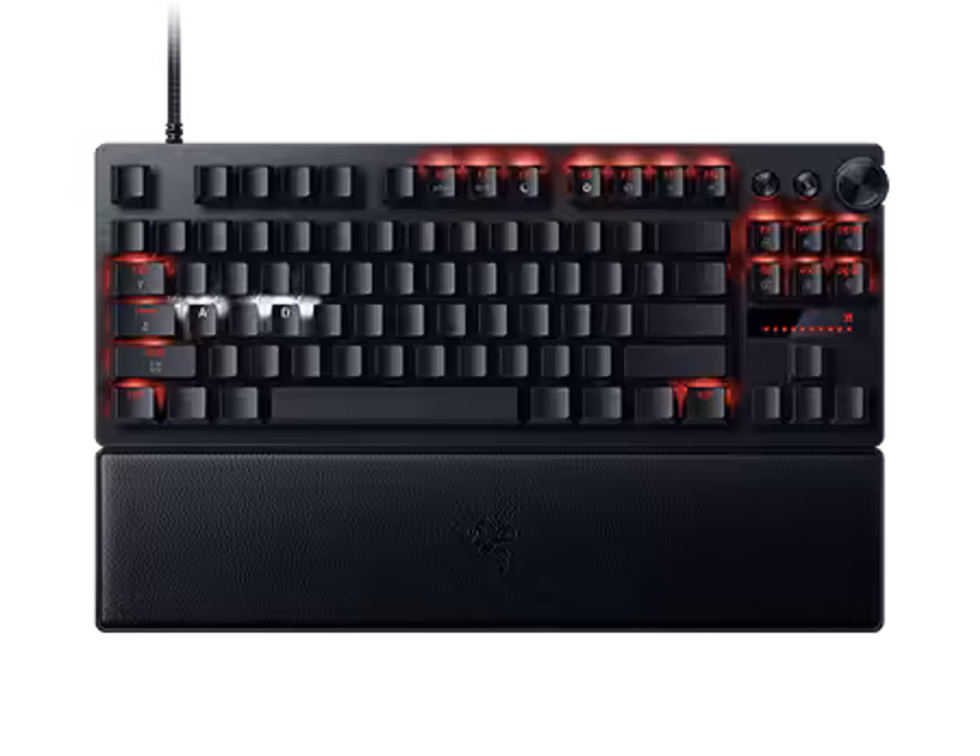 Keyboard keys highlighting quick snap tap adjustment settings and key illumination.