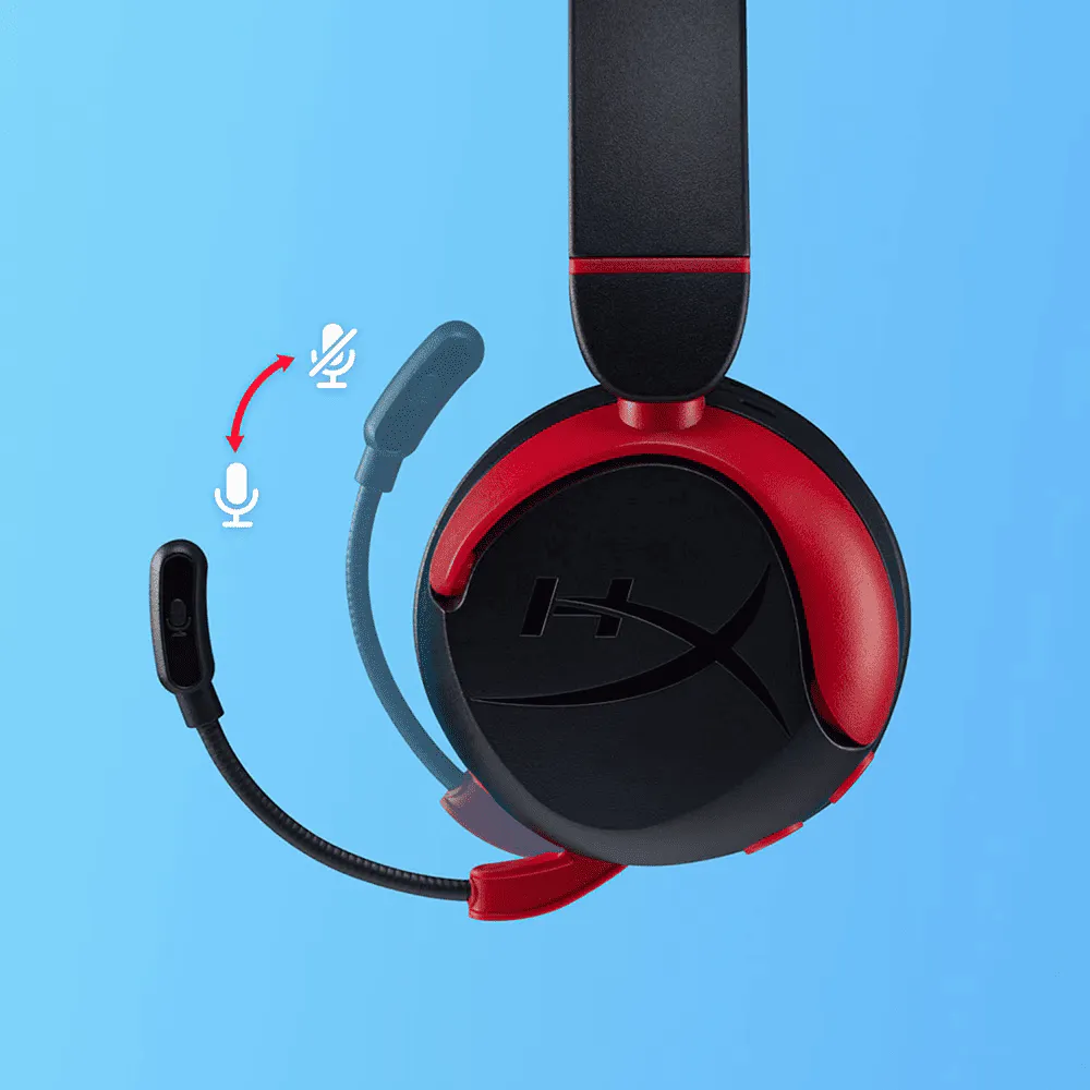 Close-up of durable flip-to-mute microphone on HyperX Cloud Mini