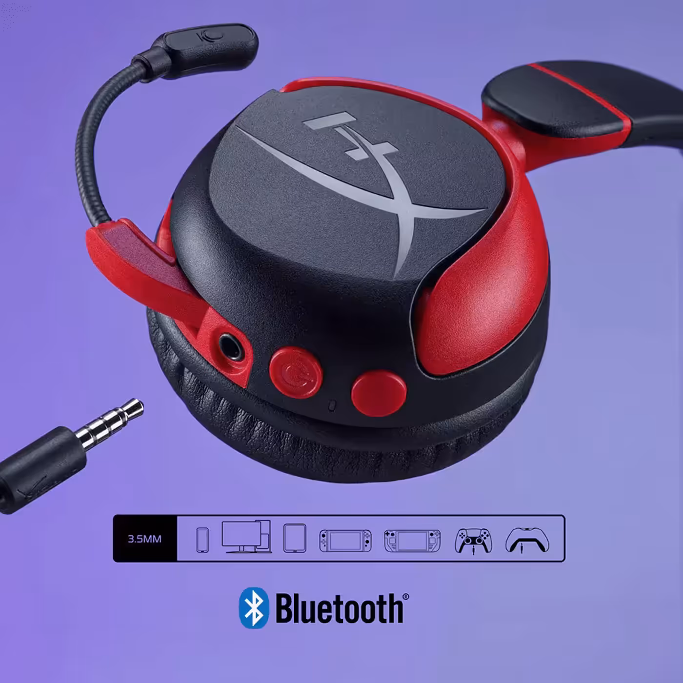 HyperX Cloud Mini Wireless shown with its 3.5mm cable and Bluetooth connectivity